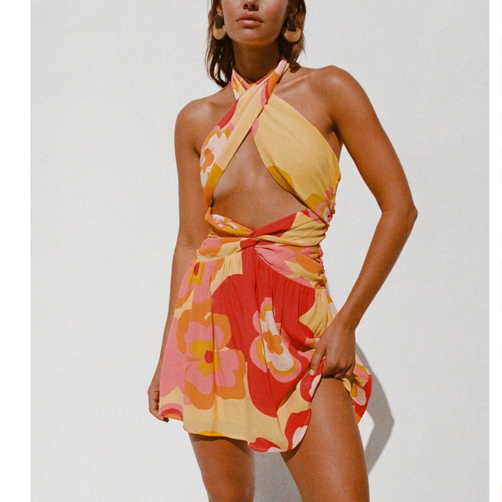 Sabo Skirt Multicolor Floral Halter Mini Dress
